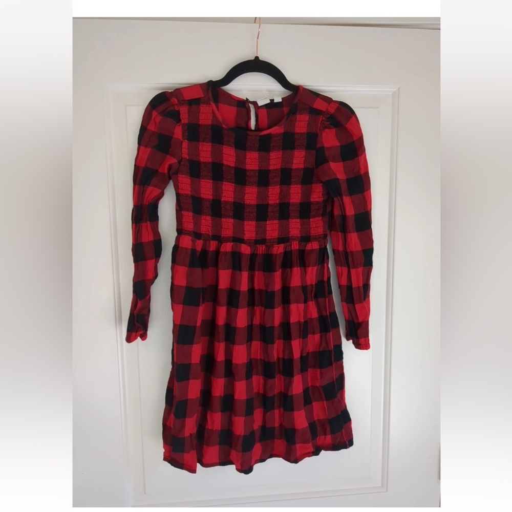 Gap Kids Girls Long Sleeve Flannel Dress Size 12/xl winter plaid red and black